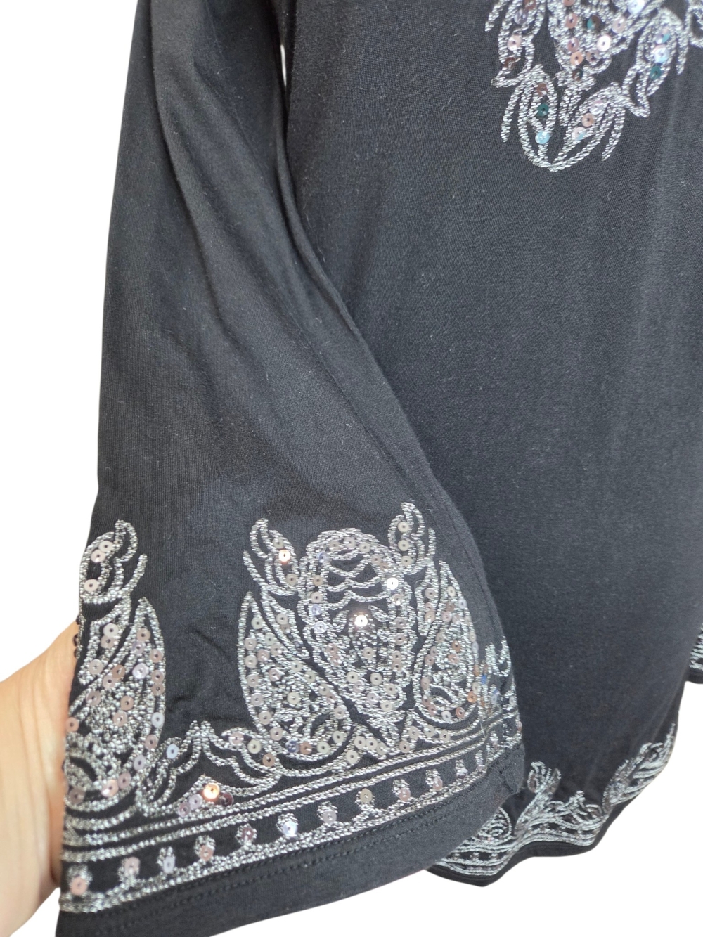 INC International Concepts Black Embroidered Tunic Top | Medium | Metallic V-Nec - Picture 4 of 16
